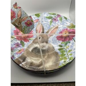 208 Park Easter Bunny Rabbit Dinner Set of 4 Melamine Easter Spring Floral